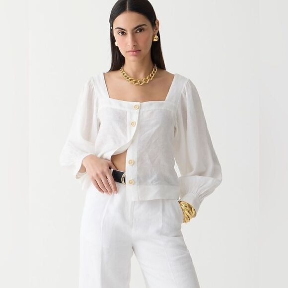 NWT J. Crew Squareneck button-up top in linen - Picture 3 of 11